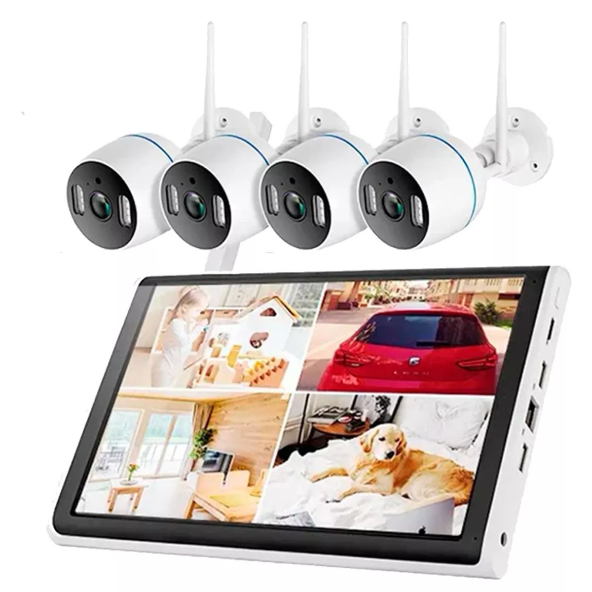 ARTIHOGAR - Kit 4 Camaras Seguridad Inalambricas Audio FHD con Pantalla LCD + Disco 1 Tera