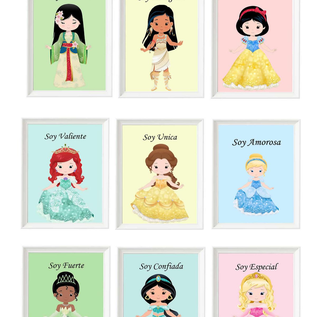 DECORACION CREATIVA - Set 9 Cuadro Infantil Niñas Princesas Bebés Disney