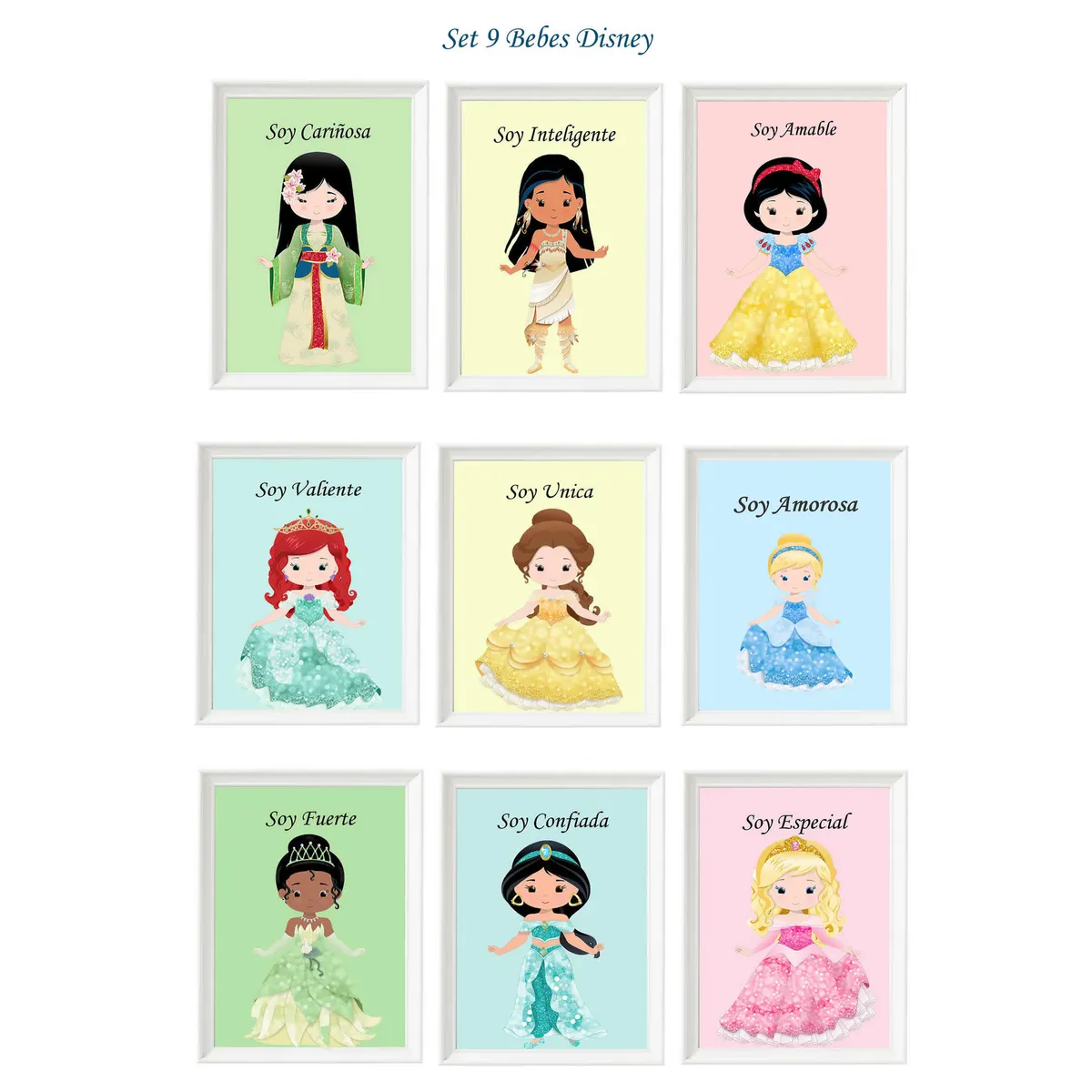 DECORACION CREATIVA - Set 9 Cuadro Infantil Niñas Princesas Bebés Disney