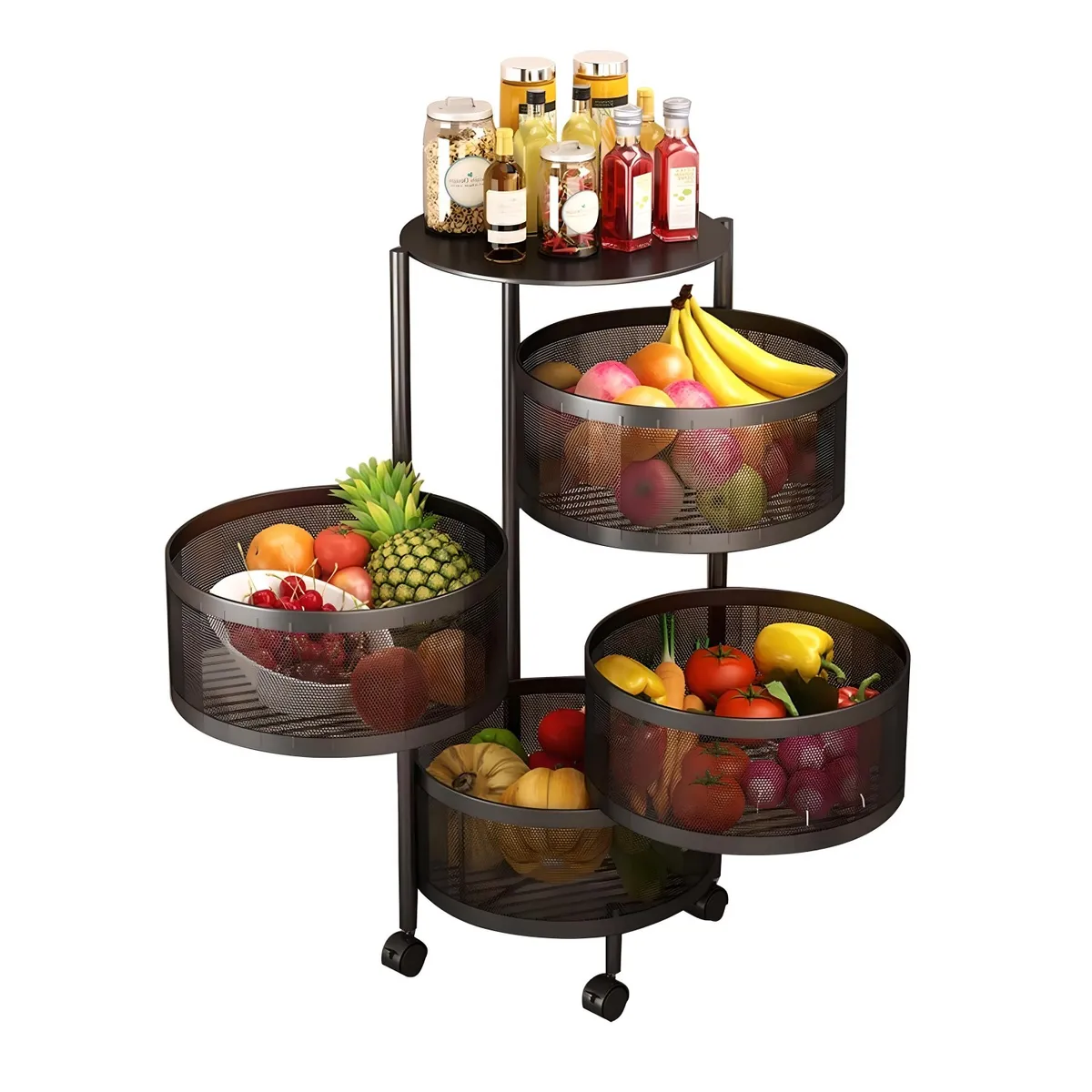 PROCHEF - Carro Organizador 4 Canastos Pivotantes Redondos