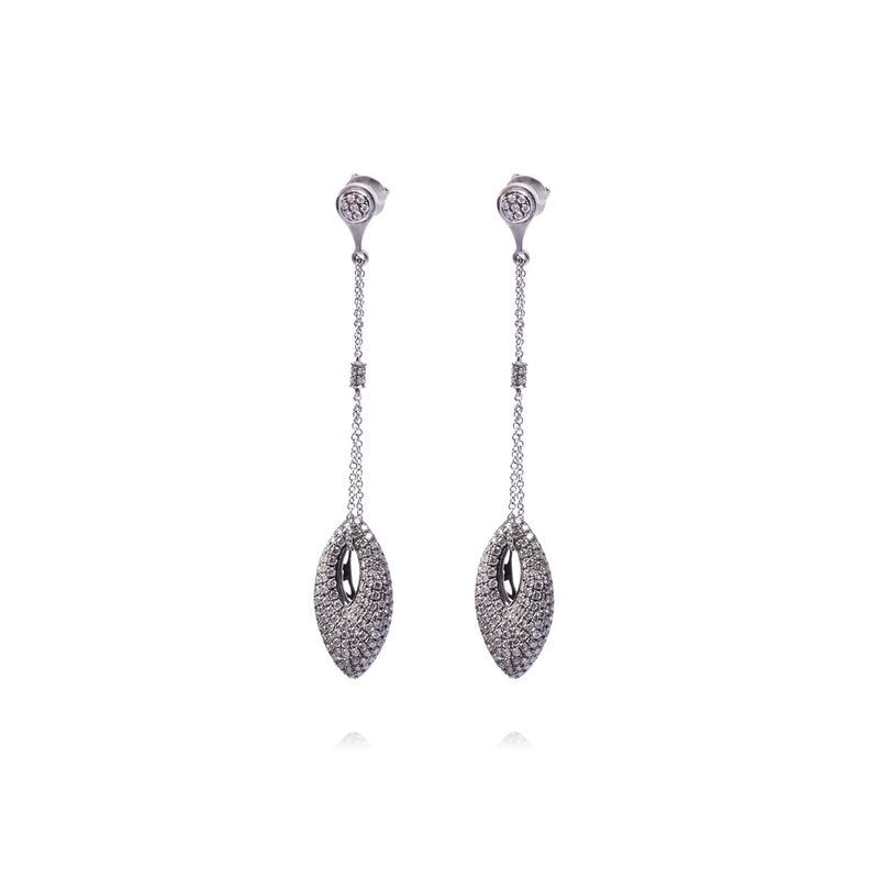 JB JOYAS BARON - Aros Oro Blanco 18kt Colgantes Ovalados Diamantes 1,56 Qlts
