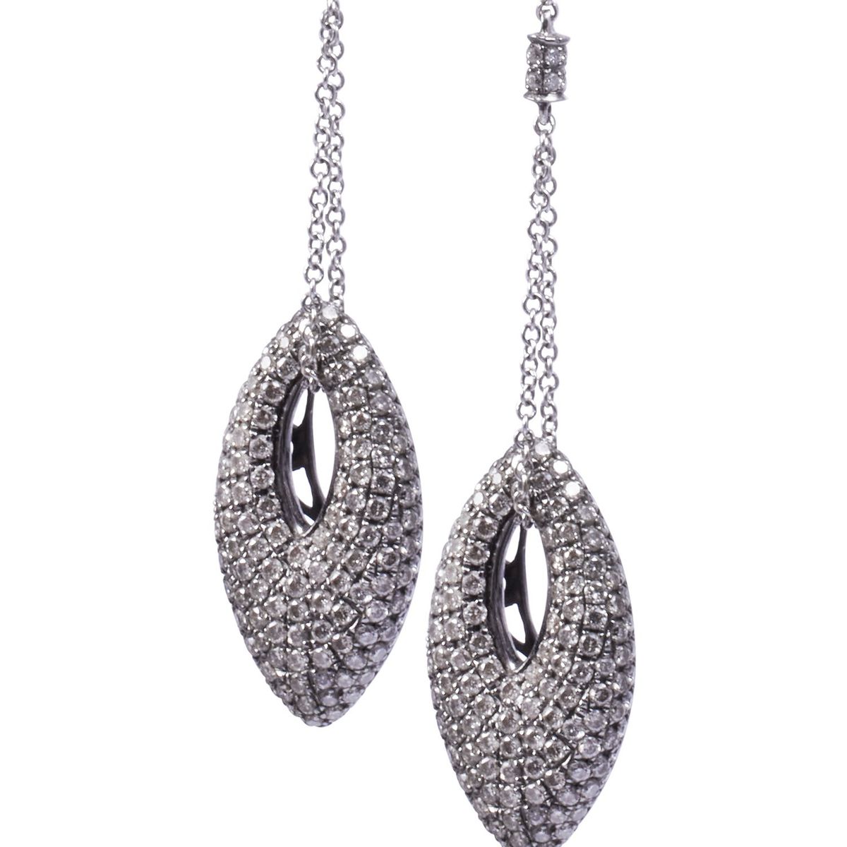 JB JOYAS BARON - Aros Oro Blanco 18kt Colgantes Ovalados Diamantes 1,56 Qlts