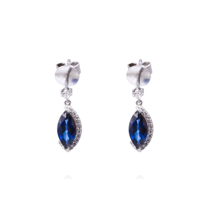 JB JOYAS BARON - Aros Oro Blanco 18kt Diamantes 14 Pts y Zafiro 1,25 Qlts