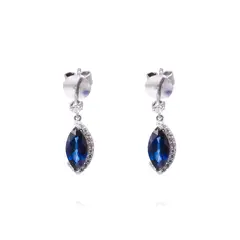 JB JOYAS BARON - Aros Oro Blanco 18kt Diamantes 14 Pts y Zafiro 1,25 Qlts