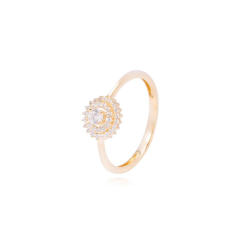 JB JOYAS BARON - Anillo Oro Amarillo 18kt Circonita Flor con Bases Intercaladas