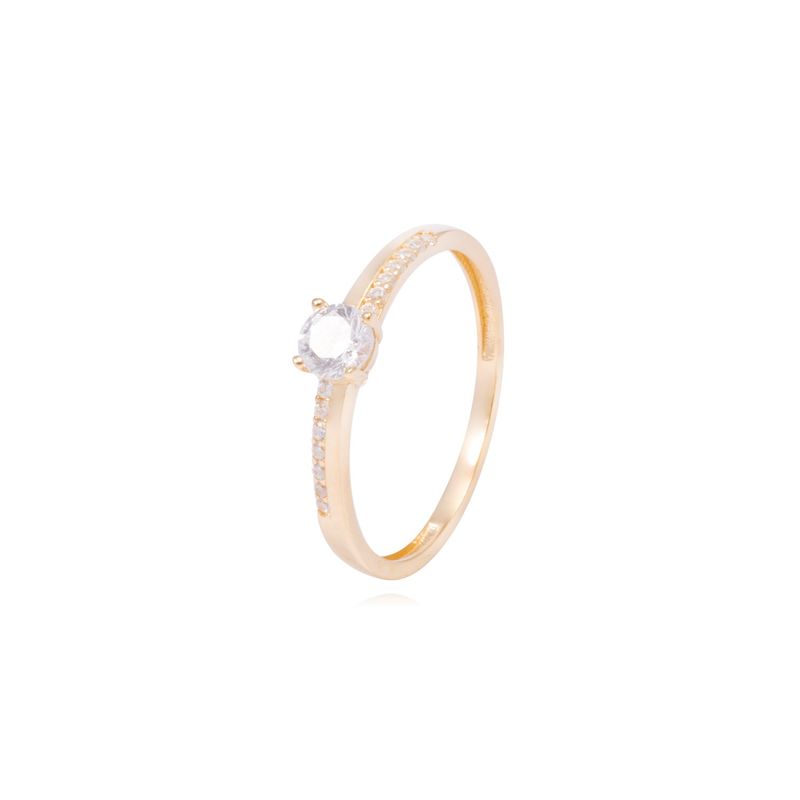 JB JOYAS BARON - Anillo Oro Amarillo 18kt Solitario y Cintillo Intercalado