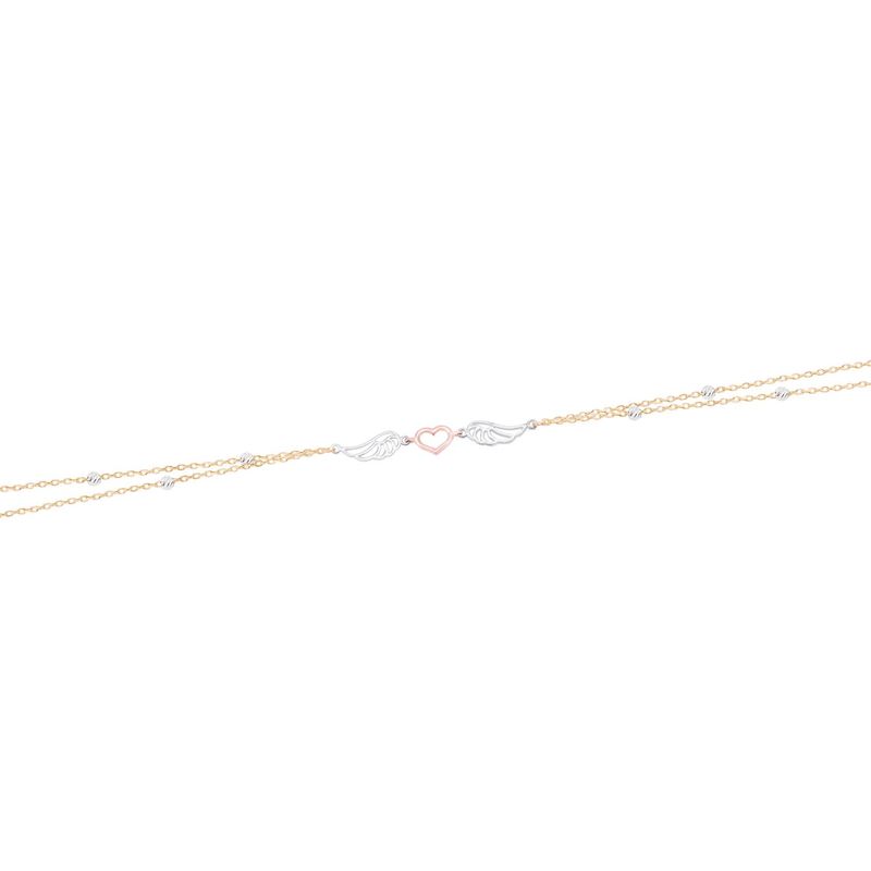 JB JOYAS BARON - Pulsera Oro Bicolor 18kt Doble Cadena Corazón y Alas