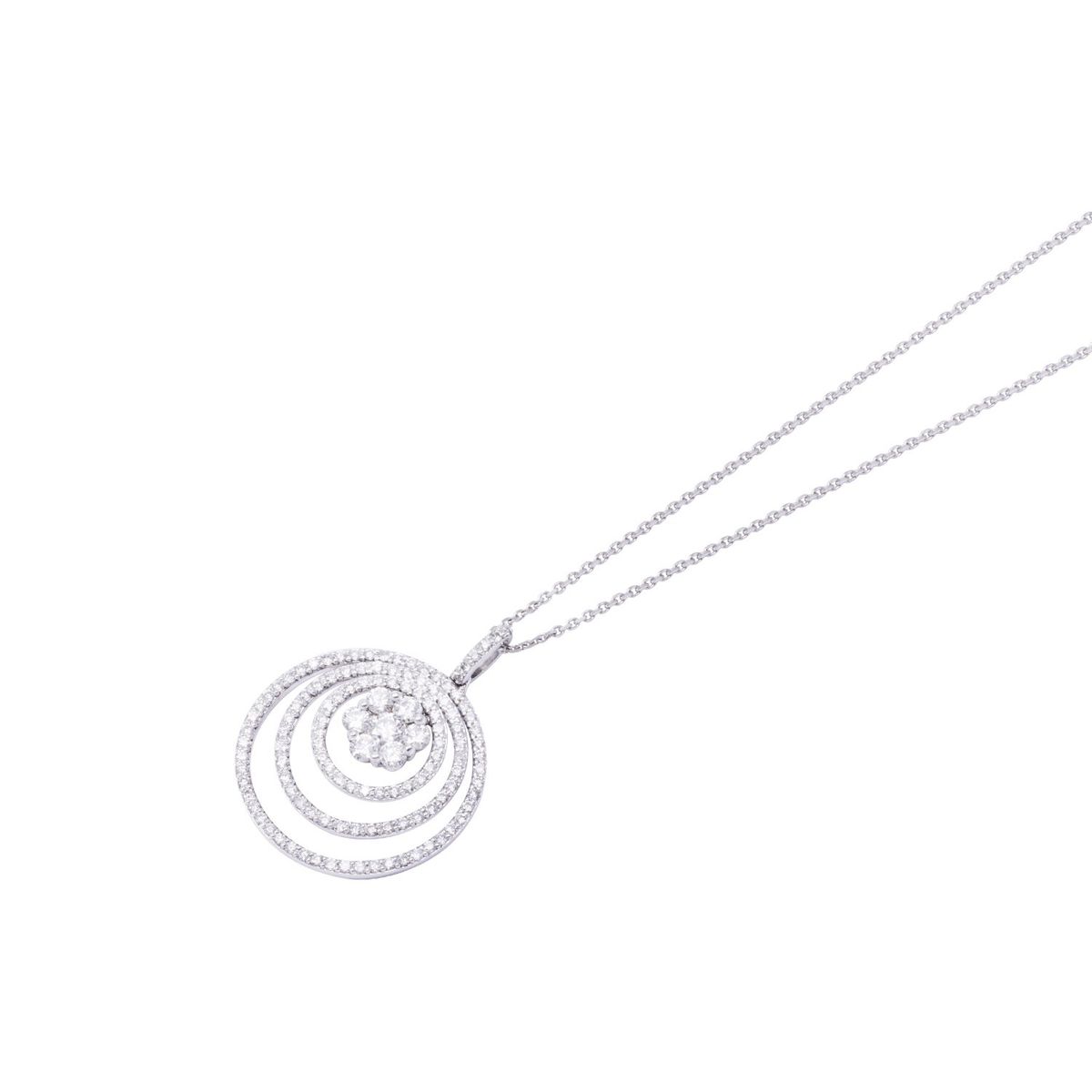 JB JOYAS BARON - Collar Oro Blanco 18kt Tres Círculos y Flor Diamantes 105 Pts