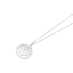 JB JOYAS BARON - Collar Oro Blanco 18kt Tres Círculos y Flor Diamantes 105 Pts