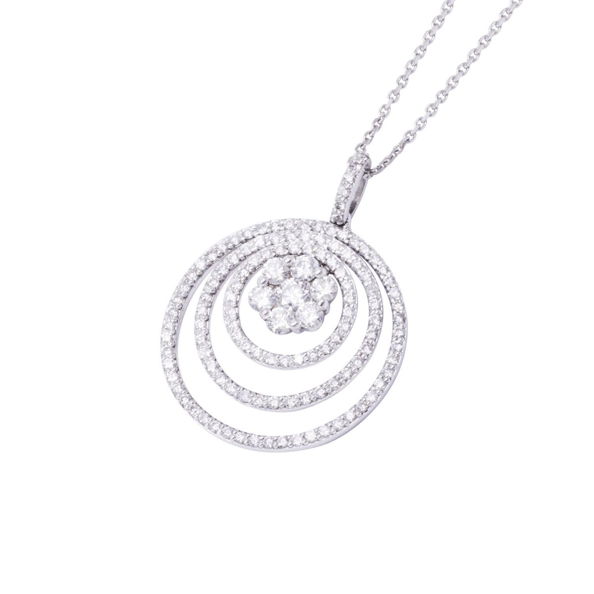 JB JOYAS BARON - Collar Oro Blanco 18kt Tres Círculos y Flor Diamantes 105 Pts
