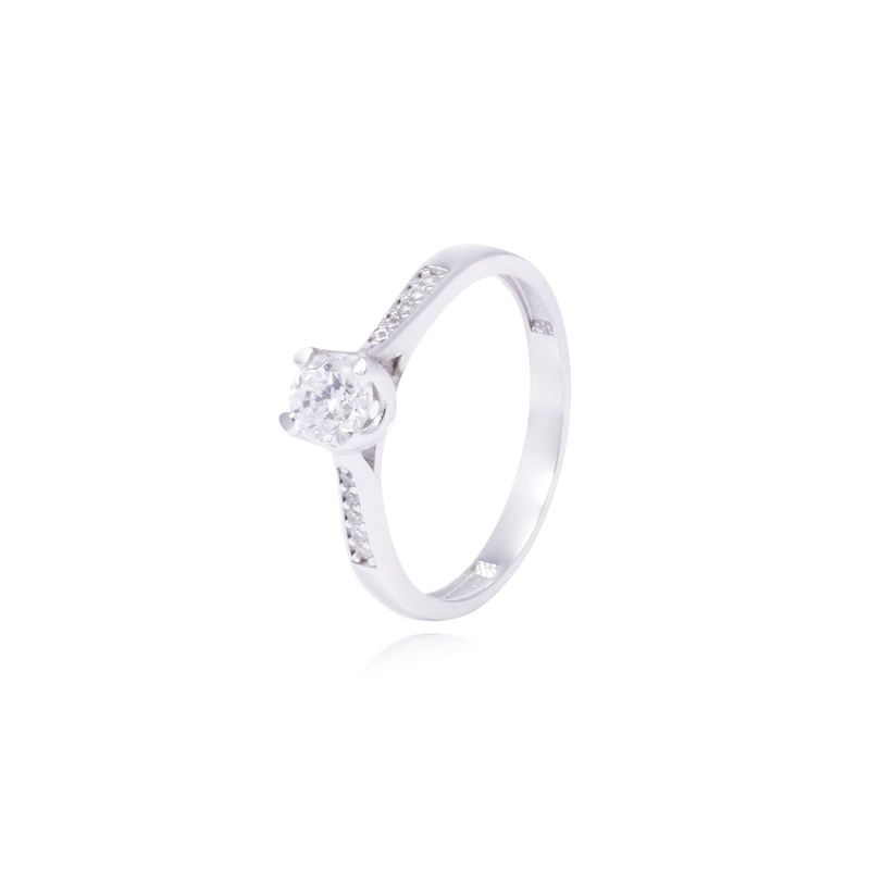 JB JOYAS BARON - Anillo Oro Blanco 18kt Solitario con Engaste Redondo y Riel