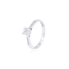 JB JOYAS BARON - Anillo Oro Blanco 18kt Solitario con Engaste Redondo y Riel