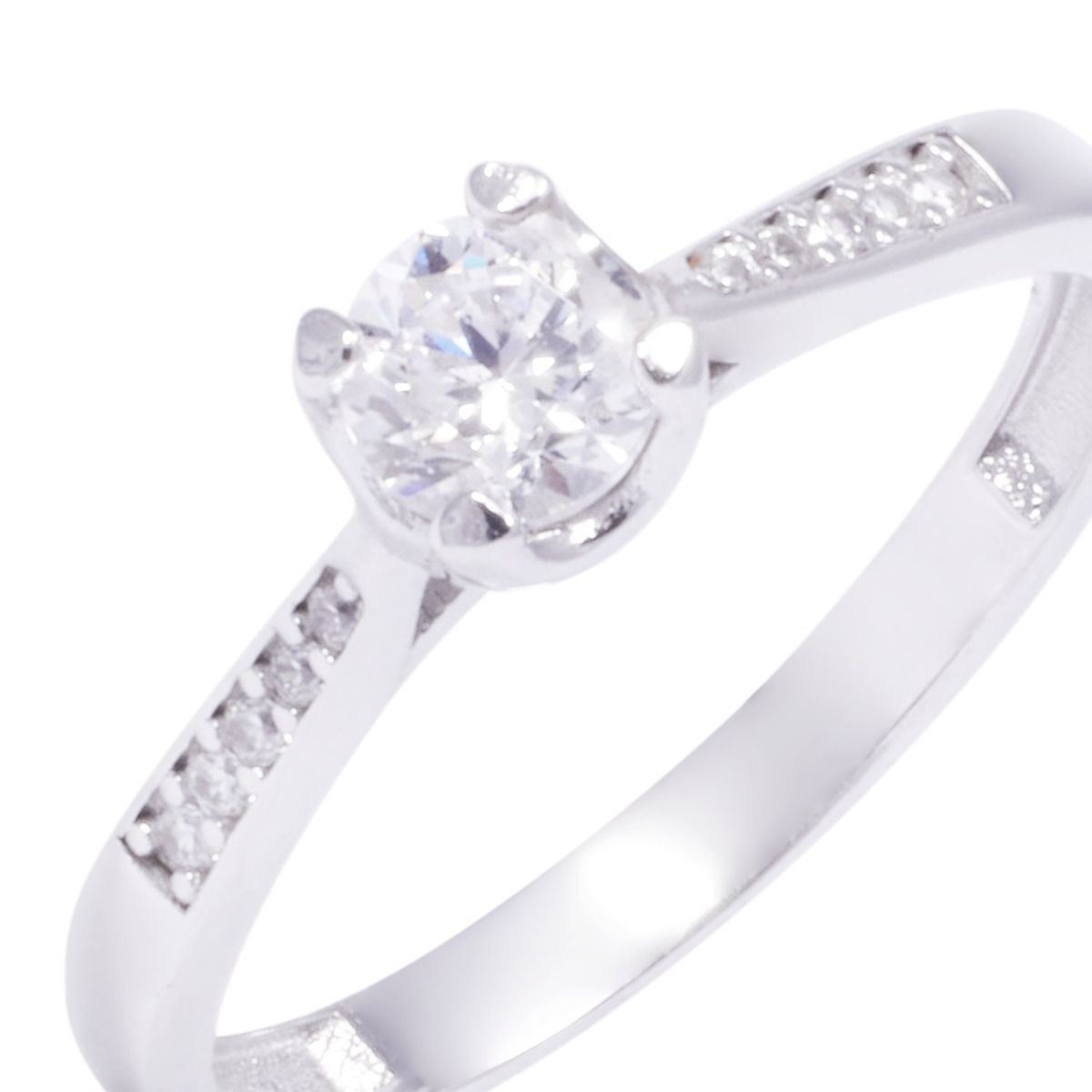 JB JOYAS BARON - Anillo Oro Blanco 18kt Solitario con Engaste Redondo y Riel