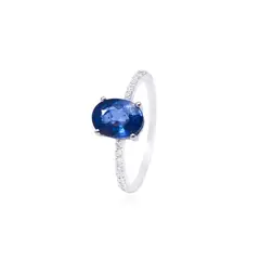 JB JOYAS BARON - Anillo Oro Blanco 18kt Riel Diamantes 14 Pts y Zafiro 1,48 Pts