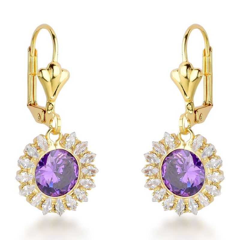 MARRO - Aros colgante cristal color amatista enchapado en oro 18 K