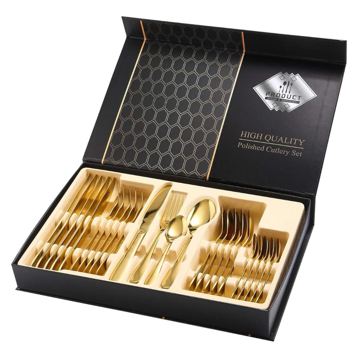 IMPORTCLICK - Set Juego Cubiertos Acero Inoxidable 24 Piezas Dorado - Dorado