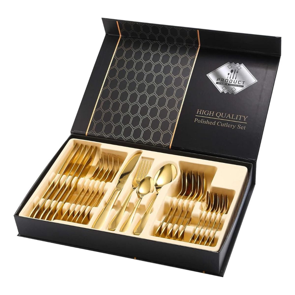 IMPORTCLICK - Set Juego Cubiertos Acero Inoxidable 24 Piezas Dorado - Dorado