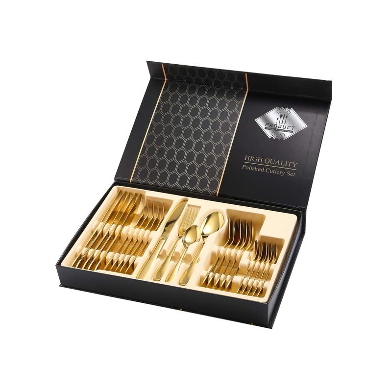 IMPORTCLICK - Set Juego Cubiertos Acero Inoxidable 24 Piezas Dorado - Dorado