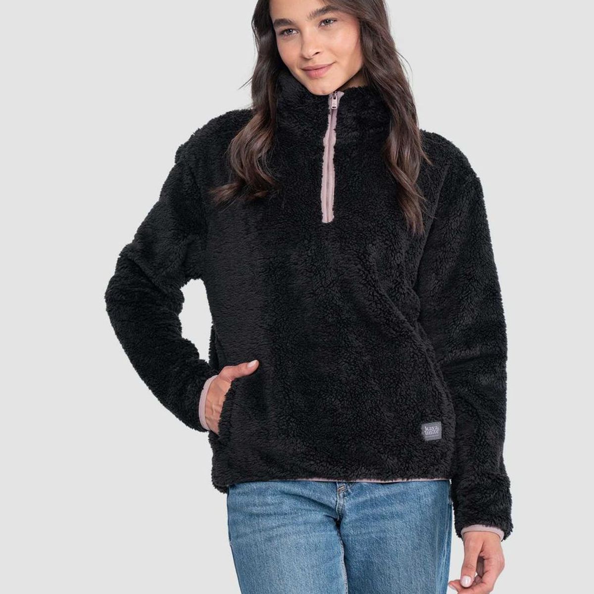 KAYA UNITE - Polerón Chiporro Mujer Shaggy Solid Negro