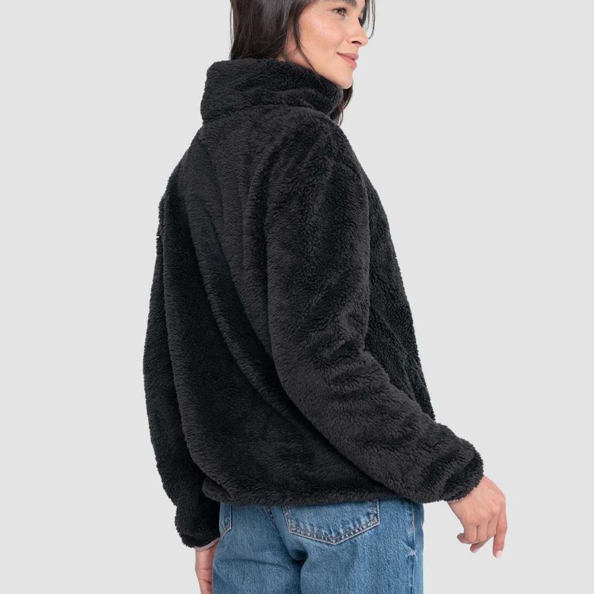 KAYA UNITE - Polerón Chiporro Mujer Shaggy Solid Negro