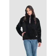 KAYA UNITE - Polerón Chiporro Mujer Shaggy Solid Negro