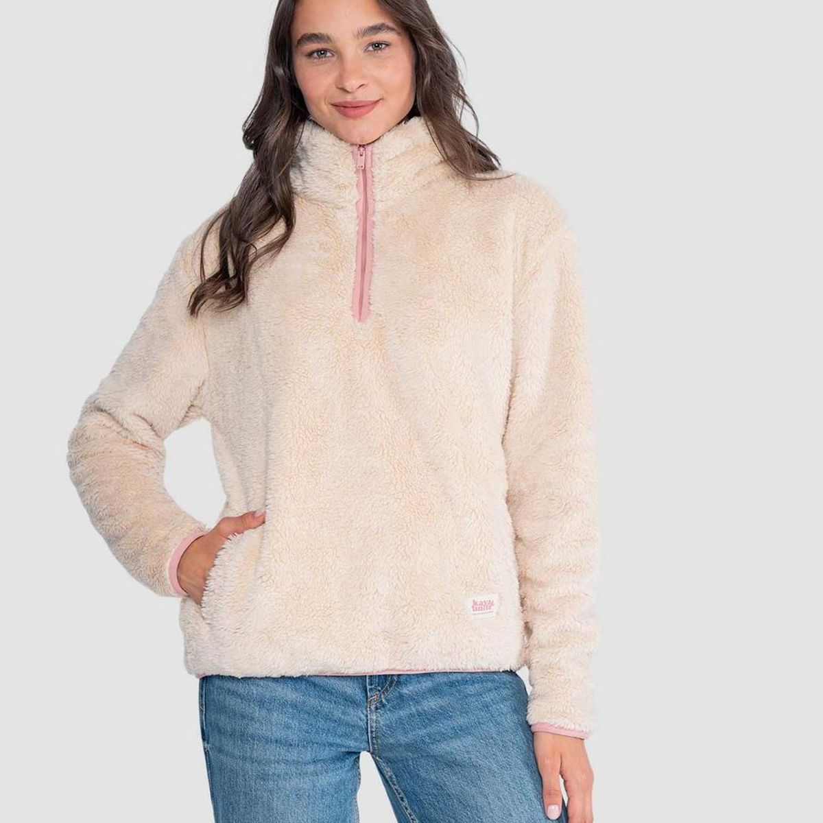 KAYA UNITE - Polerón Chiporro Mujer Shaggy Solid Bone