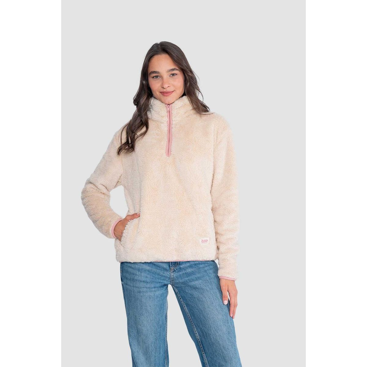 KAYA UNITE - Polerón Chiporro Mujer Shaggy Solid Bone