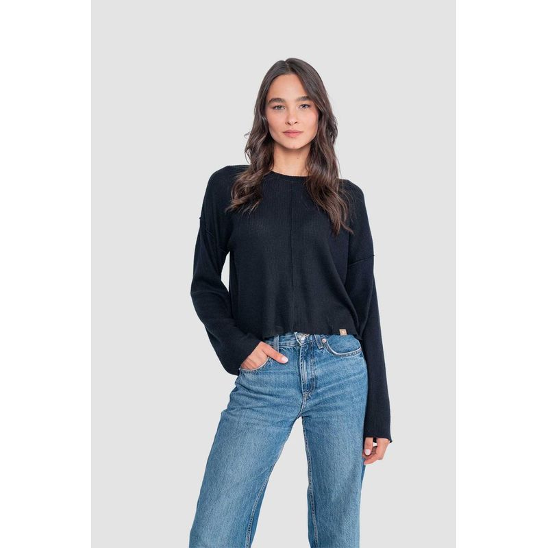 KAYA UNITE - Polera Rib Mujer Manga Larga Negra