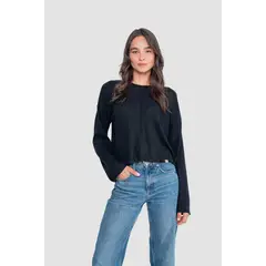 KAYA UNITE - Polera Rib Mujer Manga Larga Negra