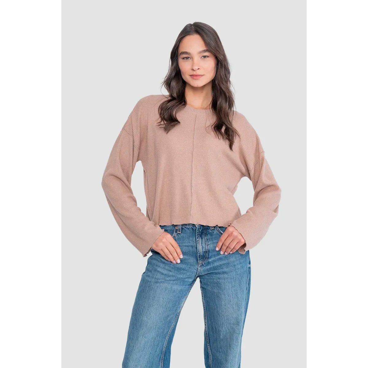 KAYA UNITE - Polera Mujer Rib Manga Larga - Terracota