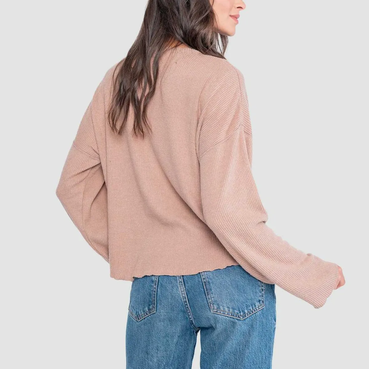 KAYA UNITE - Polera Mujer Rib Manga Larga - Terracota