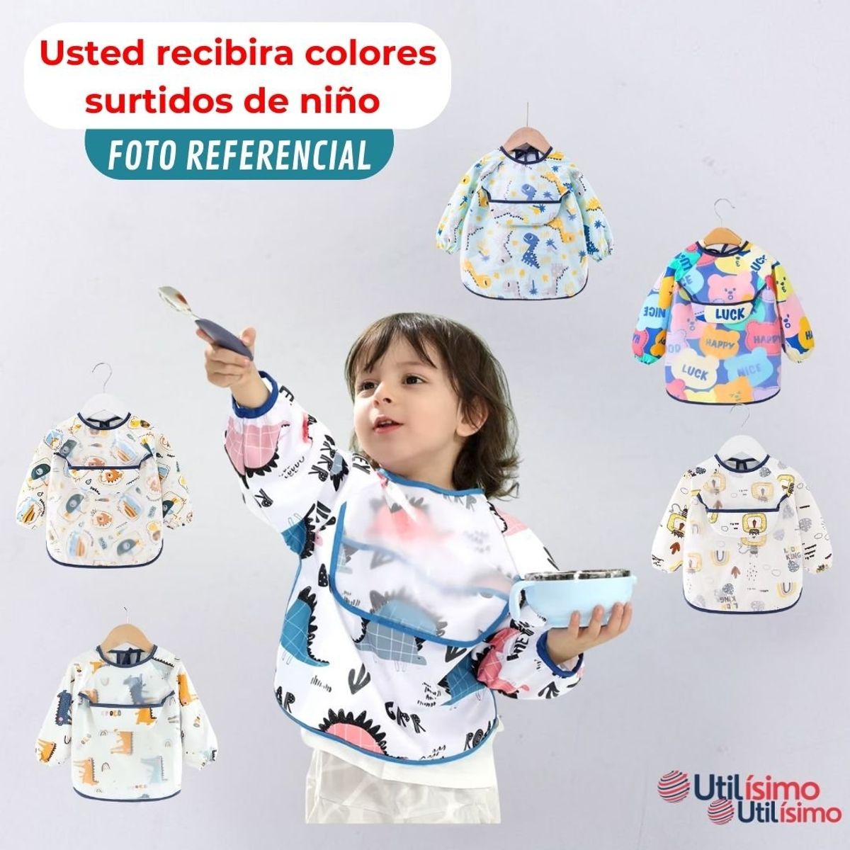 TEDMIMAK - Pack 3 Babero Delantal Impermeable Premium Con Mangas Larga Bebe Niño