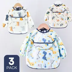 TEDMIMAK - Pack 3 Babero Delantal Impermeable Premium Con Mangas Larga Bebe Niño