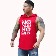 ADEMAN - Polera musculosa con capucha nopain nogain red-white