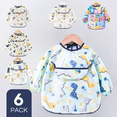 TEDMIMAK - Pack 6 Babero Delantal Impermeable Premium Con Mangas Larga Bebe Niño