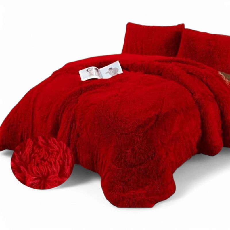 GENERICO - Cobertor Peludo Con Chiporro 2 Plaza + 2 Fundas Almohada Rojo