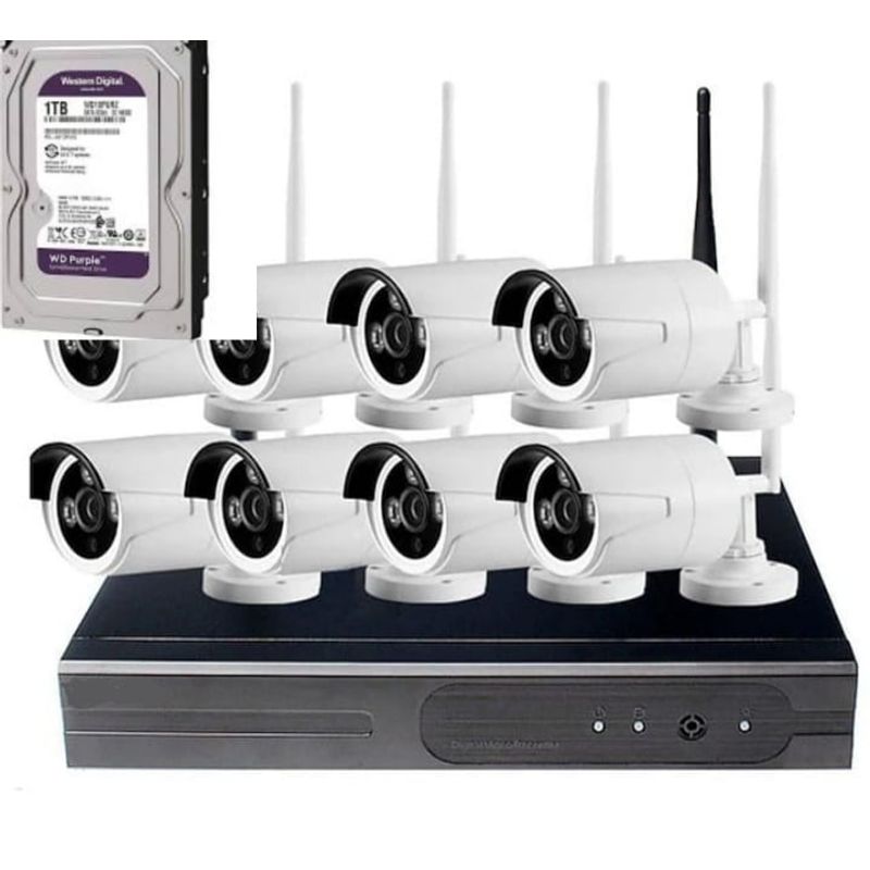 ARTIHOGAR - Kit 8 Camara de Seguridad  Inalambricas 3 MP  con Disco Duro 1 Terabyte