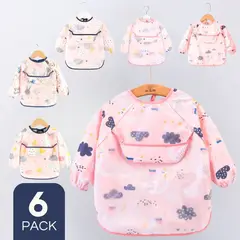 TEDMIMAK - Pack 6 Babero Delantal Impermeable Premium Con Mangas Larga Bebe Niña