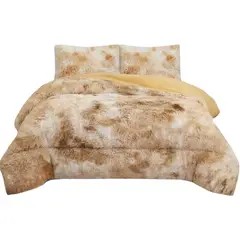 GENERICO - Cobertor Peludo Con Chiporro 2 Plaza + 2 Fundas Almohada Beige Jaspeado