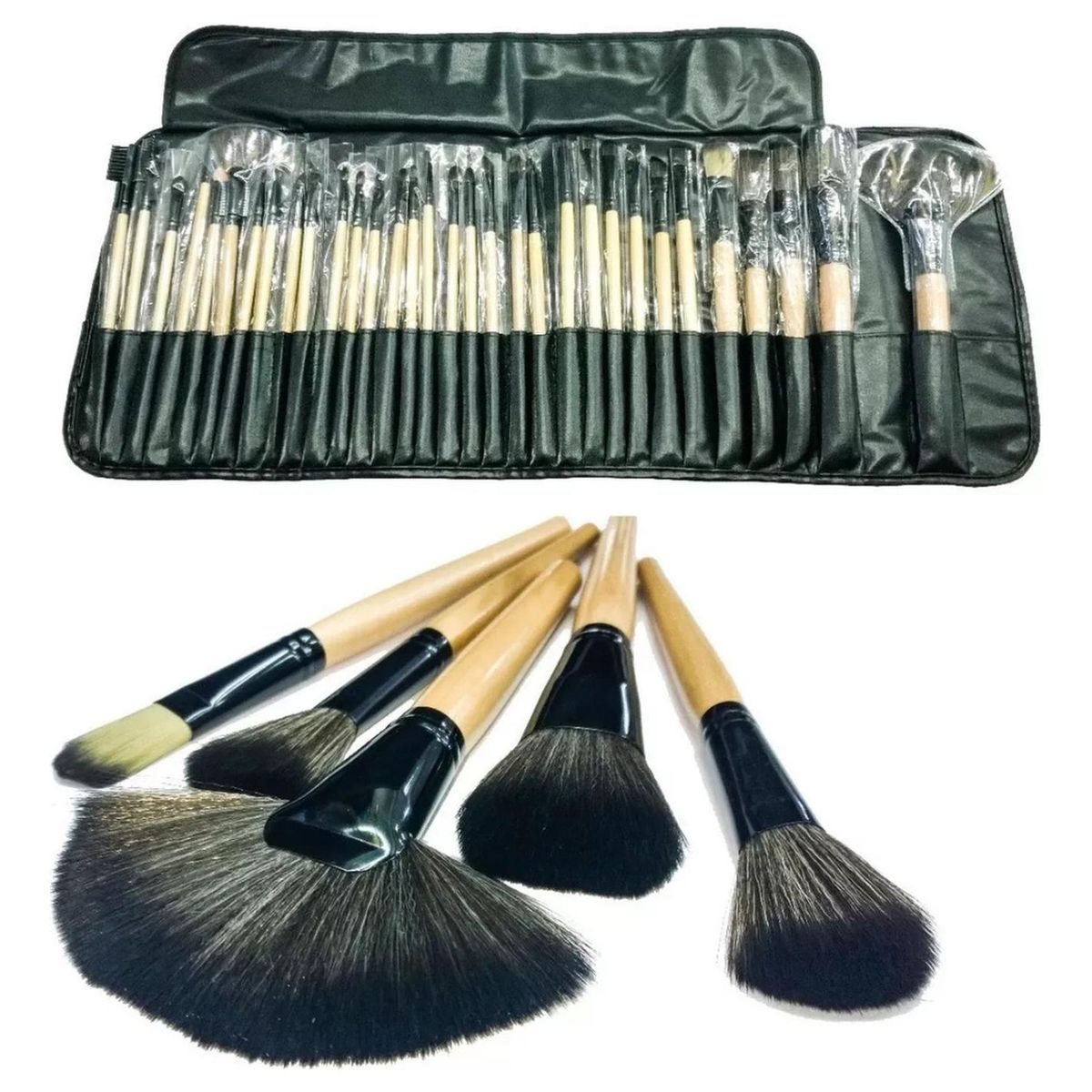 IMPORTCLICK - Set 32 Pinceles Brochas Maquillaje Profesional Hipoalergénico Bolso Organizador - Negro