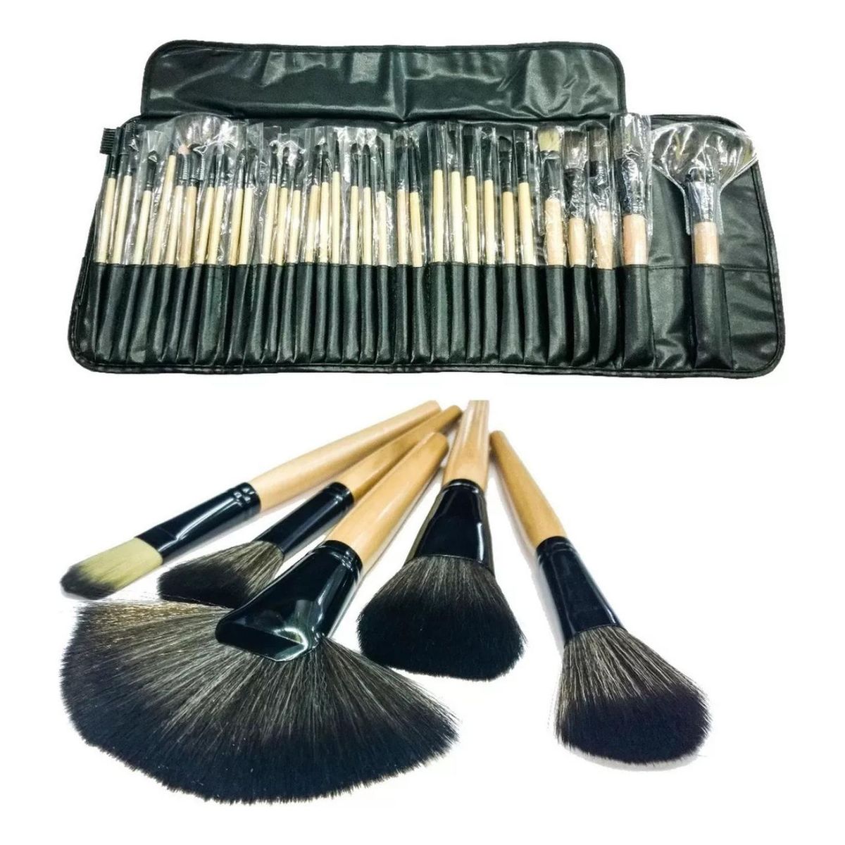 IMPORTCLICK - Set 32 Pinceles Brochas Maquillaje Profesional Hipoalergénico Bolso Organizador - Negro