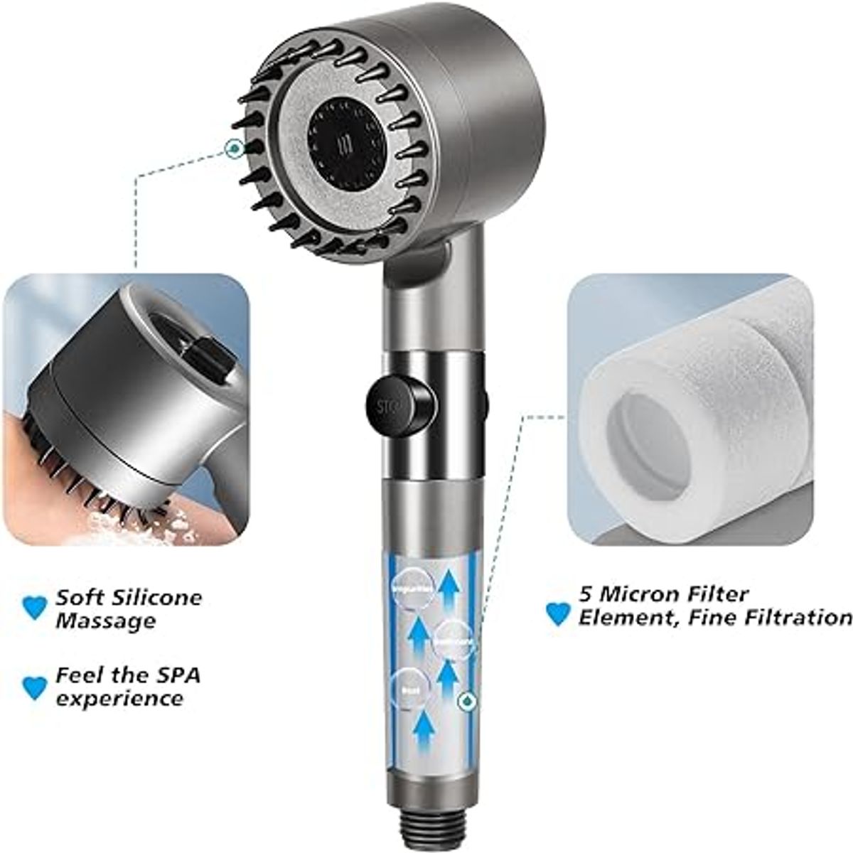 MOVI - Cabezal de Ducha de Alta Presión 4 en 1 - Multifuncional