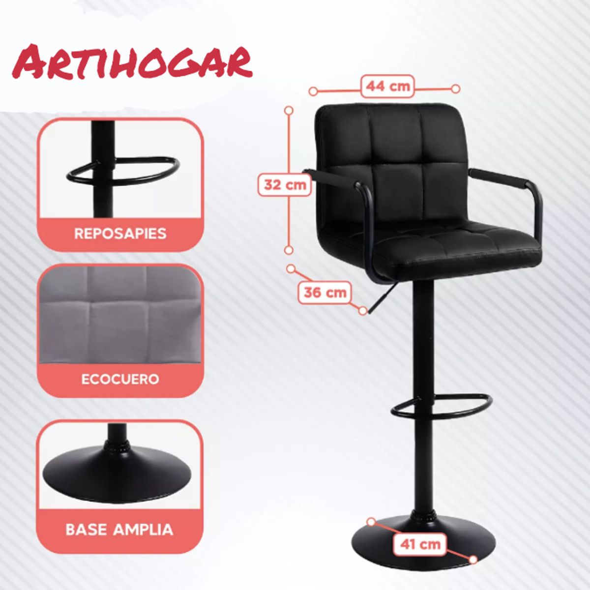 ARTIHOGAR - Pack Sillas Bar  Milan D Luxe Ecocuero con Apoyabrazo color Marrón