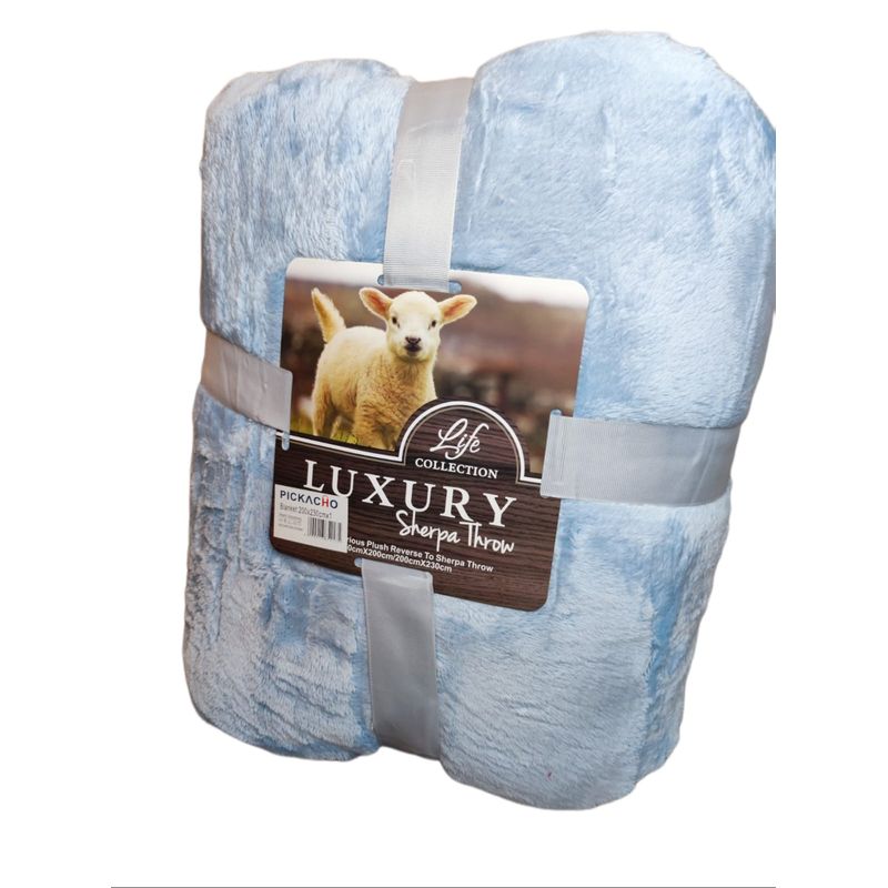 GENERICO - Frazada Plush con Sherpa Chiporro Azul Reversible 200x230
