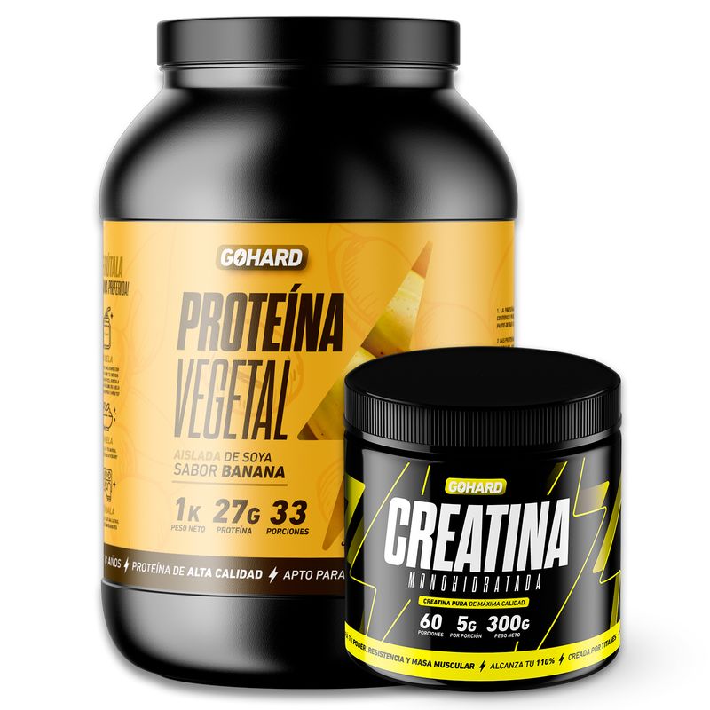 GOHARD - Pack Proteina Vegetal Banana 1 Kg + Creatina 300 Gr Gohard