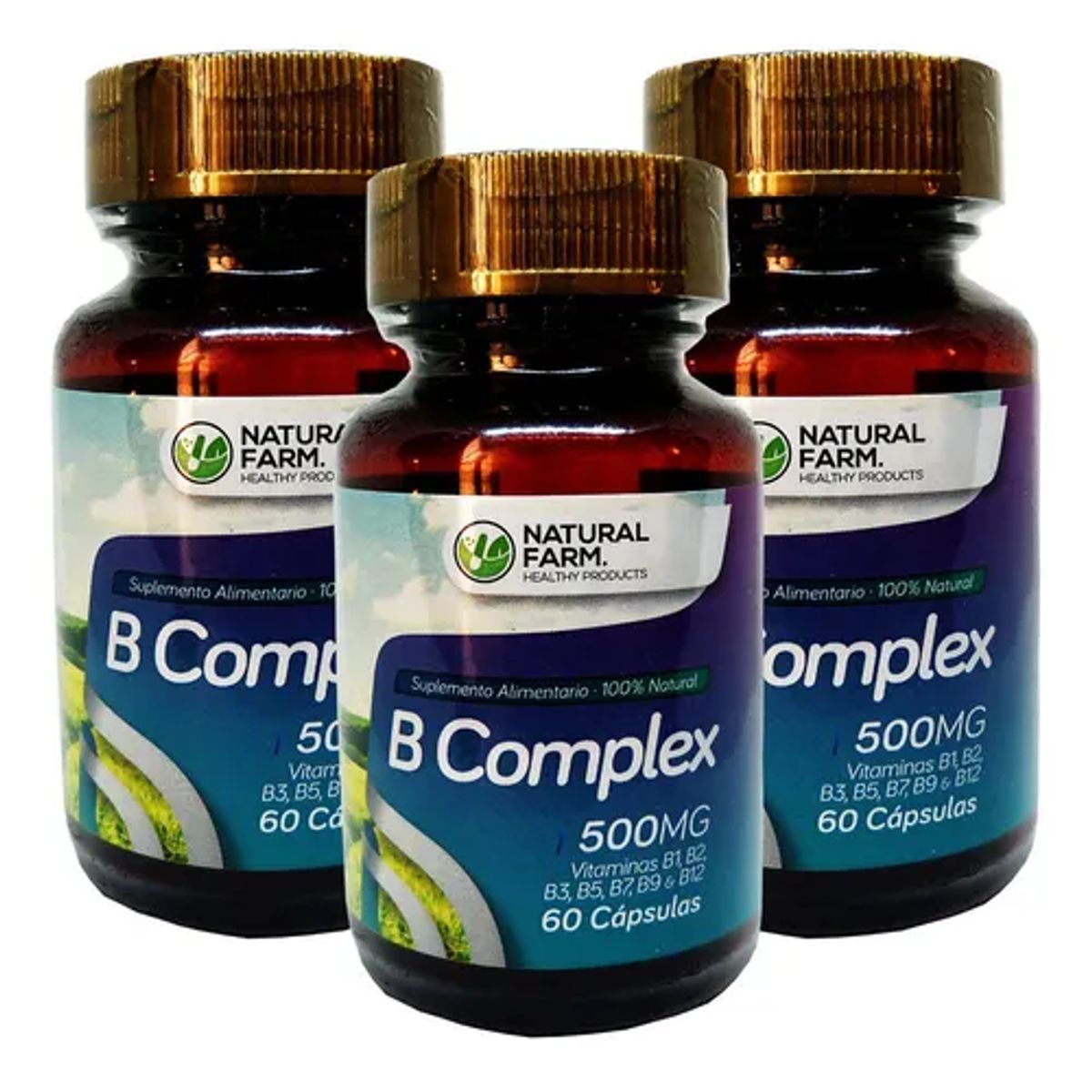 NATURAL FARM - B Complex Nf Vitaminas 3x60 Caps B1 B2 B3 B5 B7 B9 B12