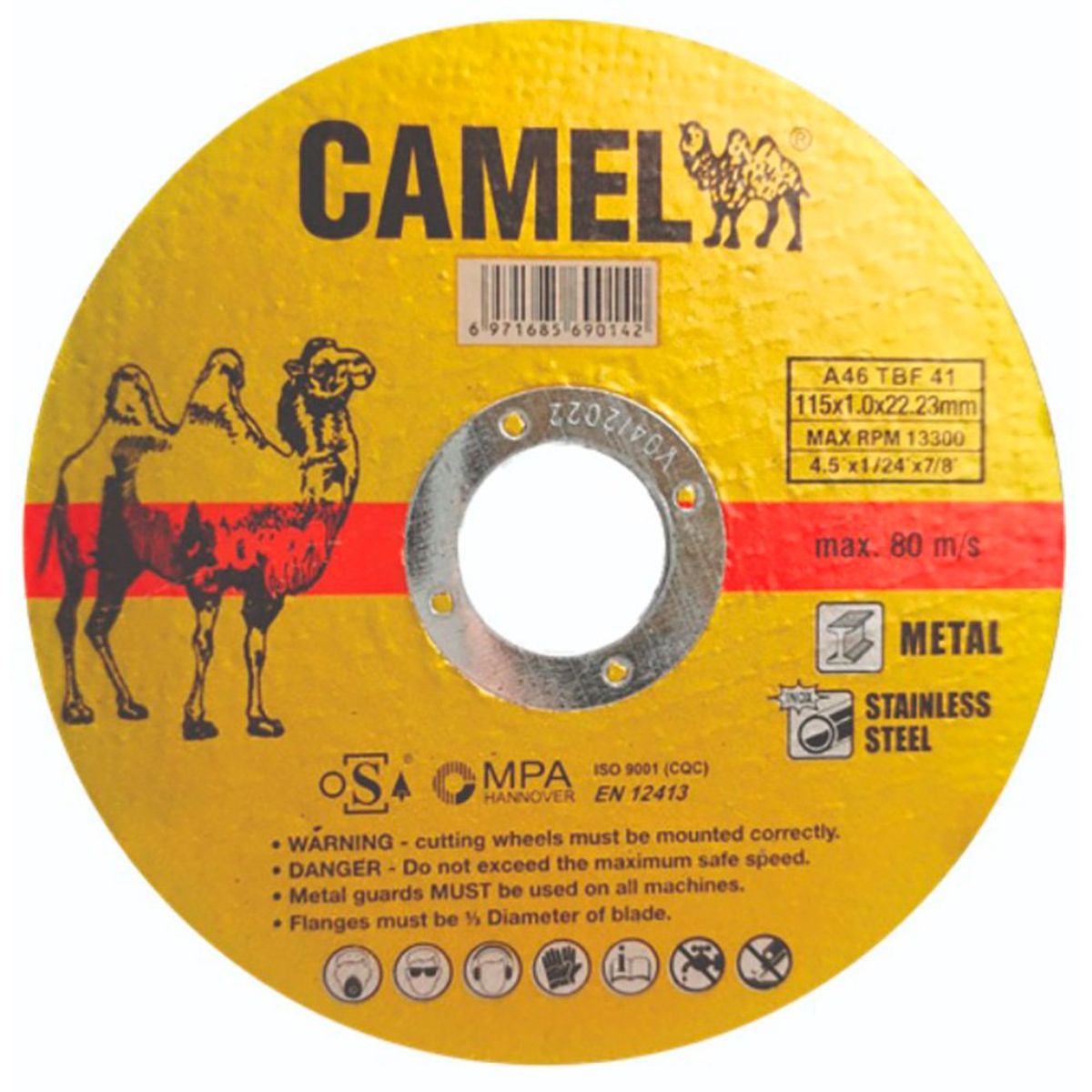 CAMEL - DISCO CORTE METAL/INOX CAMEL A46  DE 115MM X 1MM - 50 unidades