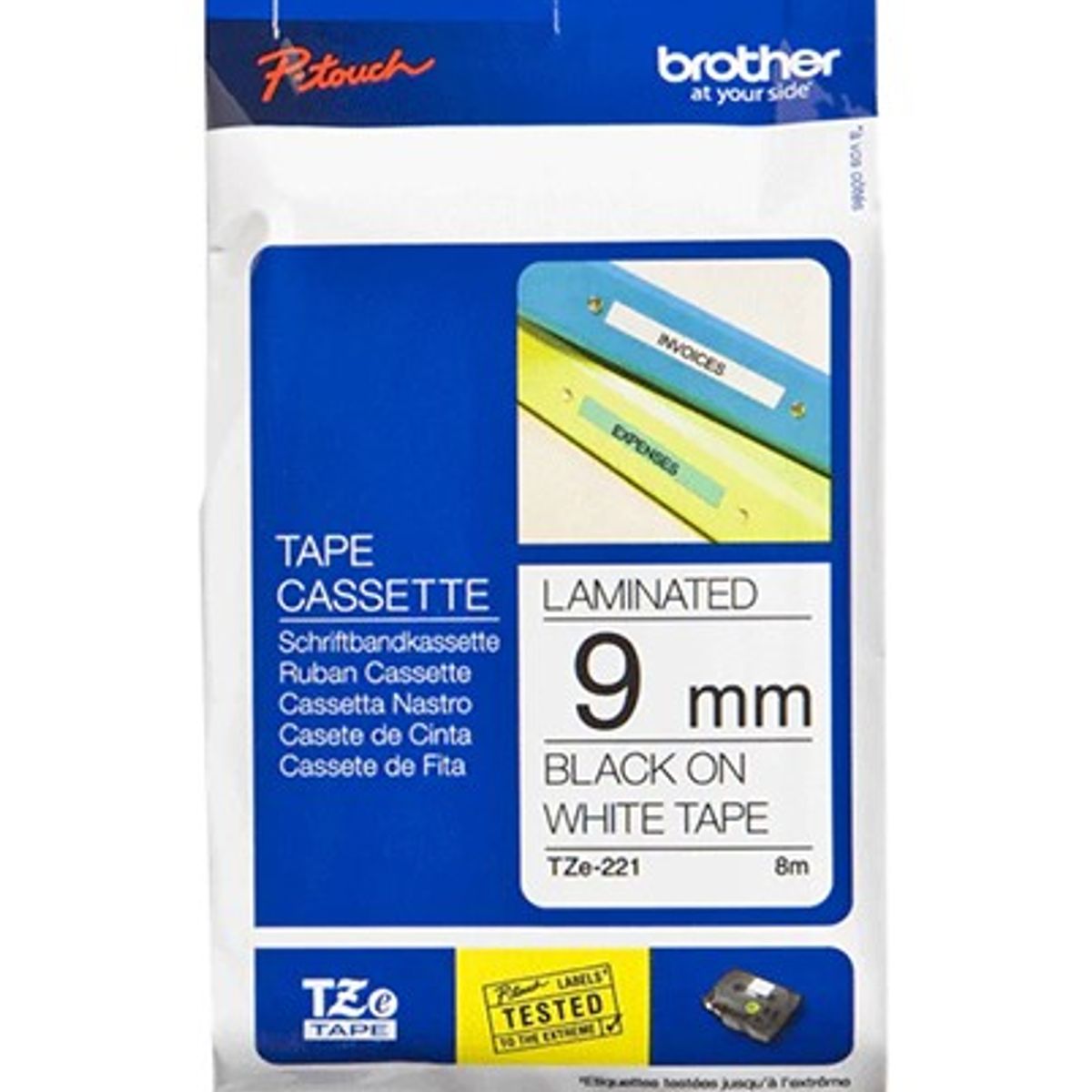 BROTHER - Cinta Brother TZe-221 adhesiva 9mm x 8m negro sobre blanco