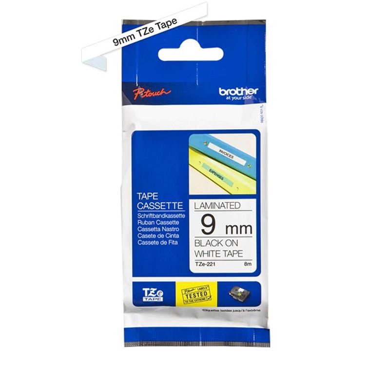 BROTHER - Cinta Brother TZe-221 adhesiva 9mm x 8m negro sobre blanco