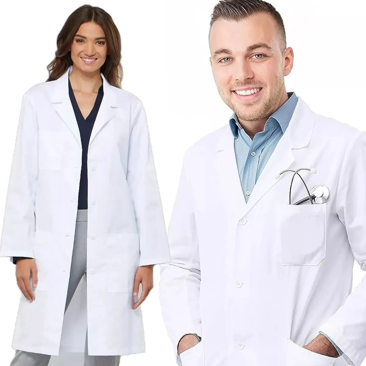 EDWINAYY - Delantal Clínico O Médico Largo Unisex Blanco Laboratorio